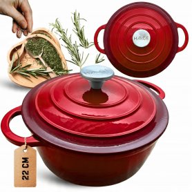 GARNEK ŻELIWNY 3L EMALIOWANY Z POKRYWĄ CZERWONY GAZ INDUKCJA PIEKARNIK 22CM