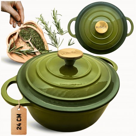 GARNEK ŻELIWNY 4L EMALIOWANY Z POKRYWĄ OLIWKOWY GAZ INDUKCJA PIEKARNIK 24CM