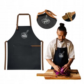 FARTUCH KUCHENNY CZARNY SZEFA KUCHNI BAWEŁNIANY DO GRILLA KOCIOŁKA Z HAFTEM