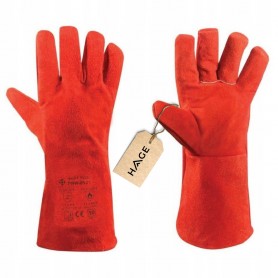 RĘKAWICE ROBOCZE SKÓRZANE ŻAROODPORNE DO PIEKARNIKA GRILLA KOMINKA CZERWONE