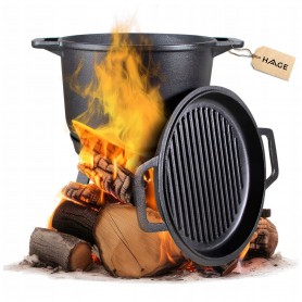 KOCIOŁEK ŻELIWNY Z PATELNIĄ GARNEK myśliwski węgierski 4L na OGNISKO GRILL