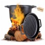 KOCIOŁEK ŻELIWNY Z PATELNIĄ GARNEK myśliwski węgierski 8L na OGNISKO GRILL