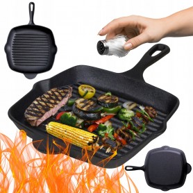 PATELNIA ŻELIWNA GRILLOWA 26cm INDUKCJA OGNISKO GRILL GAZ TALERZ ŻELIWNY