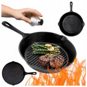 PATELNIA ŻELIWNA GRILLOWA 26cm INDUKCJA OGNISKO GRILL GAZ TALERZ ŻELIWNY