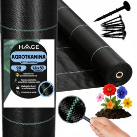 AGROWŁÓKNINA 90G 1,6x50m CZARNA UV AGROTKANINA MATA ANTYCHWASTOWA + KOTWY